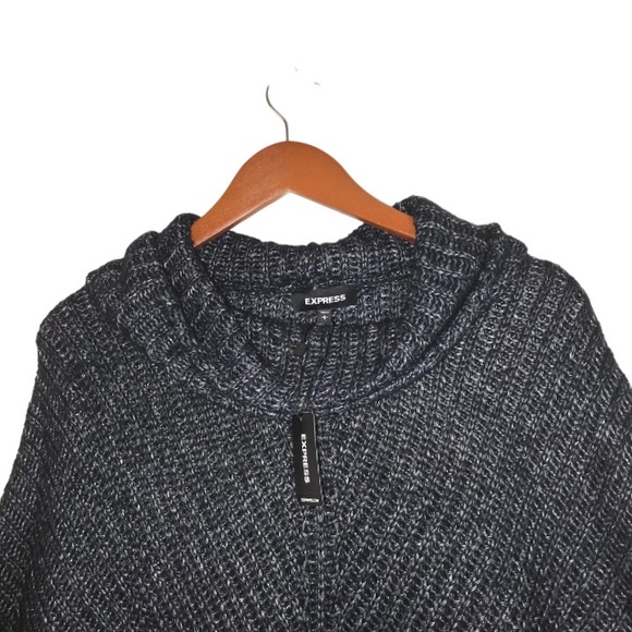 Express Black Cowl Neck Oversized High Low Hem Wool Blend Ribbed Knit Sweater - Picture 3 of 5